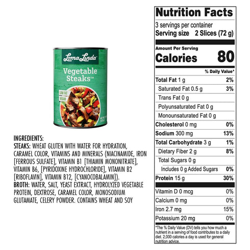 (15 oz.), 6 Pack) Loma Linda - Plant-Based Meats (Vegetable Steaks