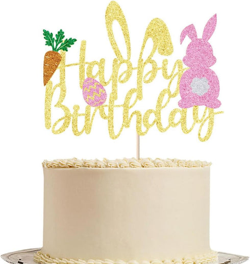 Easter Happy Birthday Cake Topper Glitter Paper - Happy Easter Birthday Cake