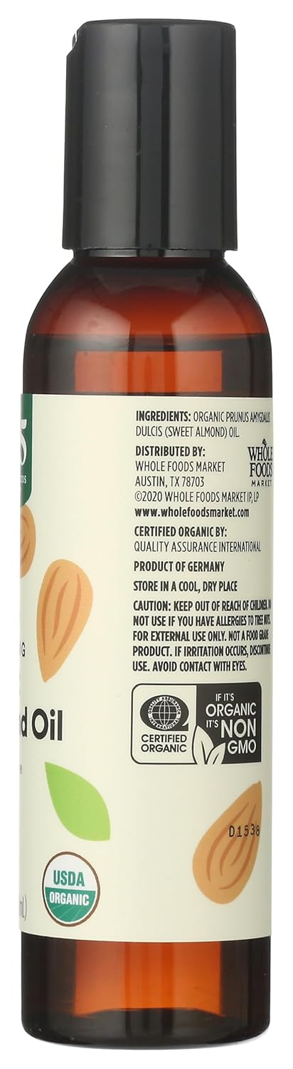 365 by Whole Foods Market 4 Oz , Organic Softening Sweet Almond Oil, Skin & Hair Care, Fl