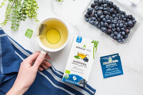 Miracle Tree Organic Moringa Superfood Tea - 25 Individually Sealed Tea Bags, Blueberry