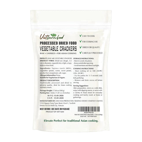 17.64 Oz (500g) VEGETABLE SHRIMP CHIPS VIETFARMFOOD - Crispy Prawn Crackers for Deep Frying - Naturally Flavored Garden