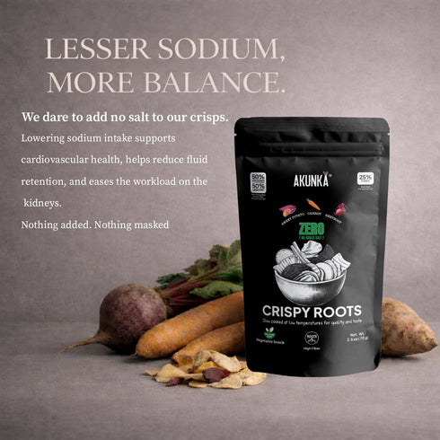 AKUNKA 2.5 oz Crispy Roots - Unsalted Vegetable Snack, Sweet Potato, Carrot, Beetroot, High Fiber, Zero Added Salt