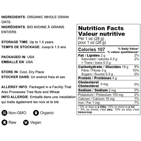 1-Minute 100% Food to Live Organic Quick Cooking Rolled Oats Non-GMO, Oatmeal, Whole Grain, Thin Flakes, Uncooked