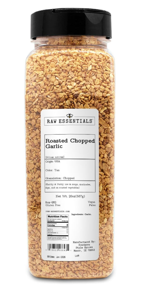 Raw Essentials Roasted Chopped Garlic Earthy and Nutty Flavor for Soups, Marinades,