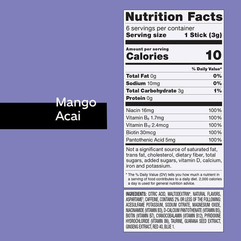 6 6 Packets (36 Pure Kick Energy Singles To Go Drink Mix, Mango Acai, Boxes, Per Box Single Servings)