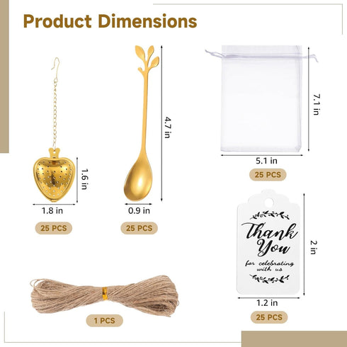 Generic 25 Sets Wedding Keepsakes for People, Bridal Shower Gifts, Tea Gathering Kit with Leaf Tea Spoons, Heart Tea