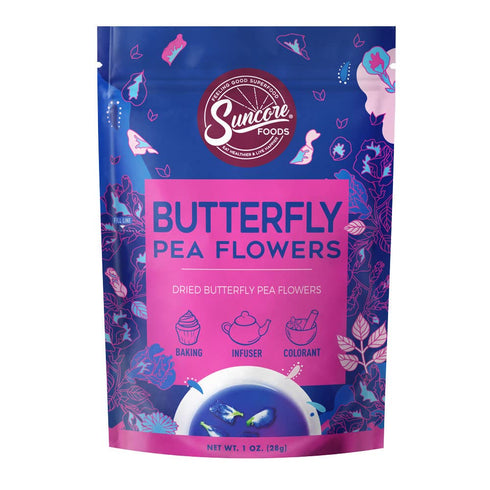 Suncore Foods Dried Butterfly Pea Flowers, Caffeine-Free Tea, Gluten-Free, Non-GMO, 1oz Pack