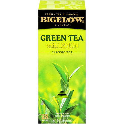 28-Count (Pack 3) Bigelow Green Tea with Lemon Tea Bags Box of Green Tea Bags with Lemon Peel and Natural Flavors Rich