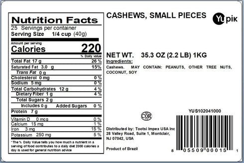 2.2 lb (35.2 oz), Yupik Raw Cashews, Small Pieces, Gluten-Free, Kosher, Vegan, Chopped Nuts, Unsalted, Unroasted