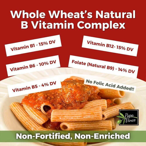 Papa Vince Organic Whole Wheat Non Enriched Rigatoni: Low Gluten Italian Pasta made in Italy from Organic Non GMO