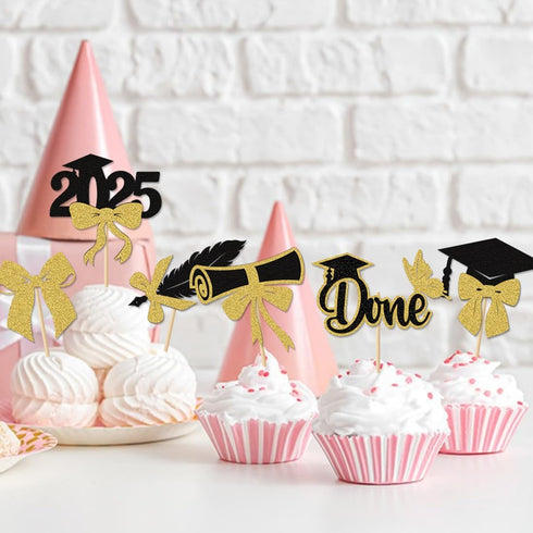 Morndew 24 PCS Graduation Done and Doctoral Cap Cupcake Toppers for Party Decorations