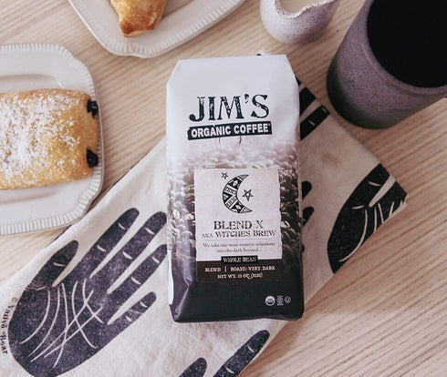 (11oz) -100% Jims Organic Coffee Blend X AKA Witches Brew: Whole Bean Very Dark Roast Arabica Coffee Beans - USDA