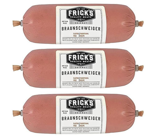 Fricks Frick's Gourmet Braunschweiger German Liver Sausage, 1 lb/16 oz (3-Pack) Authentic, Handcrafted
