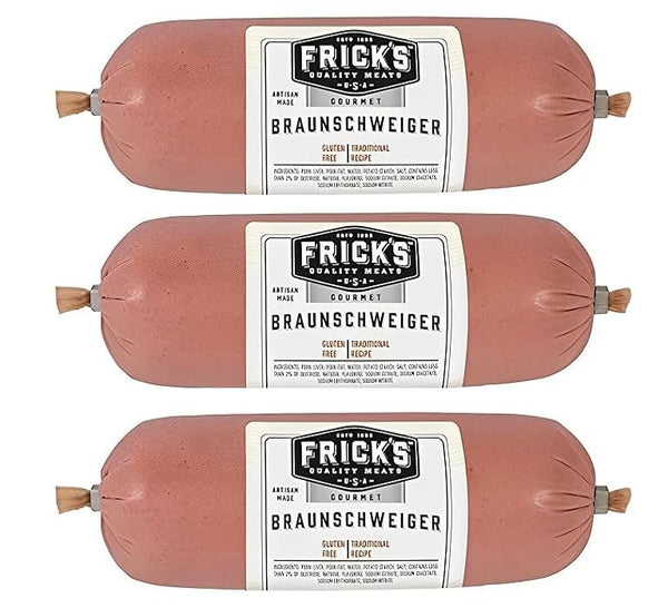 Fricks Frick's Gourmet Braunschweiger German Liver Sausage, 1 lb/16 oz (3-Pack) Authentic, Handcrafted