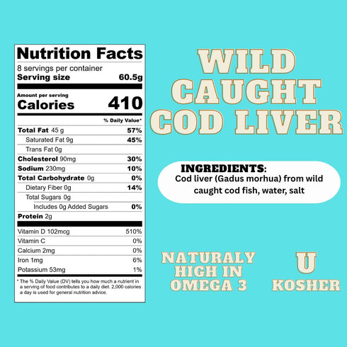 4.3 oz (Pack 6) Omega-3 Foie Gras of the Sea Icelandic Cod Liver Wild Caught Canned Cod Liver in Own Oil, of Premium
