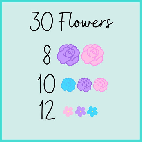 Set 60 of Edible Unicorn Icing Flowers - Lavender & Pink Sprinkles