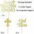 JeVenis 25 PCS Glittery Gold Bless this Child Cross & Cake Toppers for Baptism Decorations
