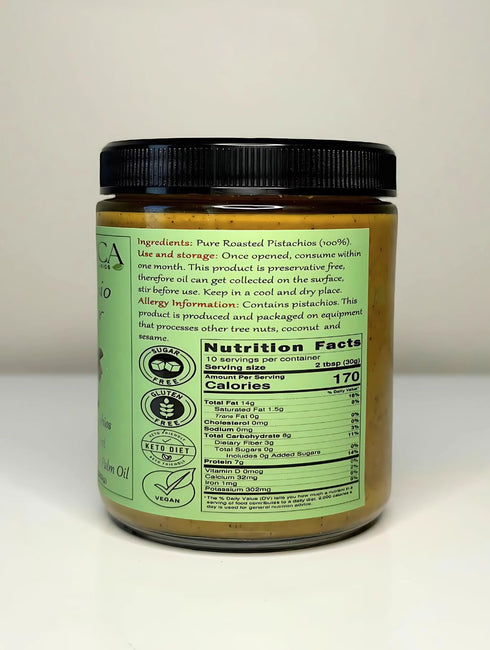 100% 9.25oz (262gr) Pure Pistachio Butter, Single Ingredient, No Salt, No Sugar, No Palm Oil, No Additives, Vegan
