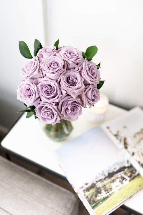 Dozen From You Flowers - One Purple Roses with Glass Vase | Fresh Flower Bouquets for Birthday, Anniversary, Get Well