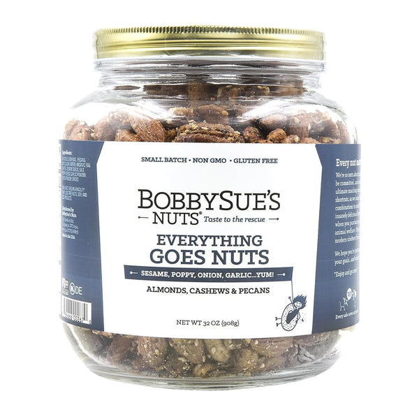 BobbySue's Nuts Everything Goes Nuts Gourmet Snack, All-Natural, Gluten Free, Low Sugar,
