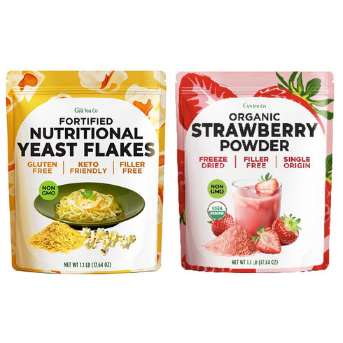 Gya Tea Co Fortified Nutritional Yeast Flakes & Organic Strawberry Powder Set-
