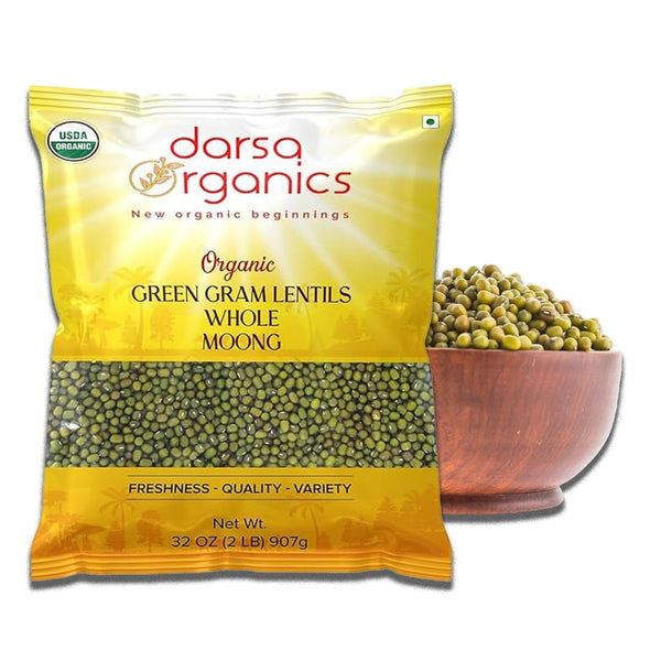 Darsa Organics Whole Green Moong (Mung) Bean Lentils 2 lb USDA Organic,