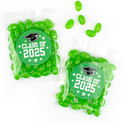 Green Graduation Candy Bag with Jelly Beans 10 Pack - Hats Off!