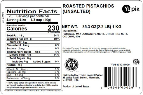 2.2 lb (35.3 oz), Yupik Dry Roasted Unsalted Pistachios, In Shell, Gluten-Free, Kosher, Crunchy Whole Nuts With Shell