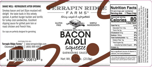 7.75 oz Terrapin Ridge Farms Bacon Aioli Creamy Gourmet Spread with Smoky Bacon & Dijon Mustard Gluten & Dairy Free