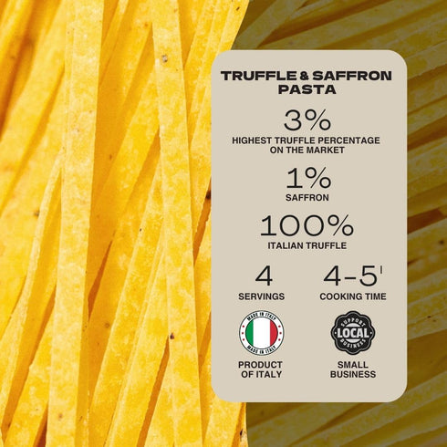 3% Alba, 4 8.8 oz (250g) TRFL Truffle & Saffron Tagliolini Artisanal Italian Egg Pasta Noodles, Truffle Grains