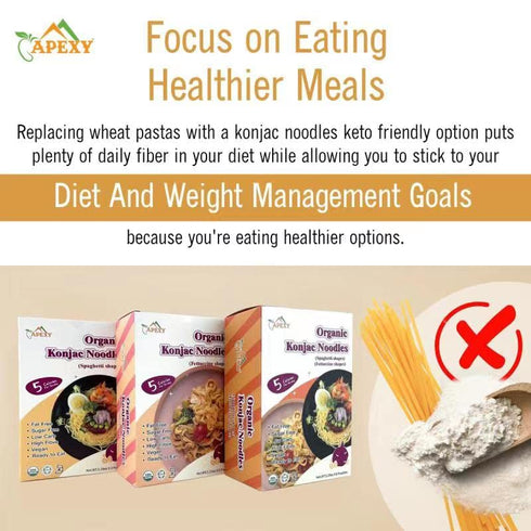 APEXY 42.24oz 8 Organic Shirataki Konjac Noodle with Organic Oat Flour Pouches Inside Healthy Diet, Low Calorie