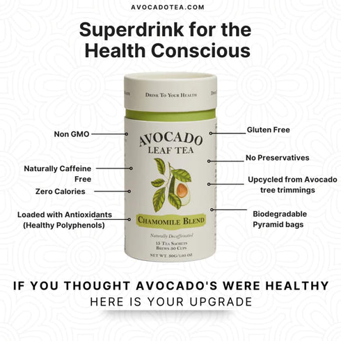 Avocado Leaf/Chamomile Tea – Caffeine-free Herbal Tea | Immune Support | 15 Tea Bags (30 Servings)