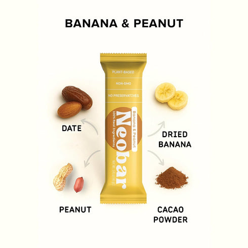 12 Count NEOBAR Banana Peanut Fruit and Nut Bars - Plant-Based Vegan Snack Bars, Gluten Free Dairy Free Snacks, No