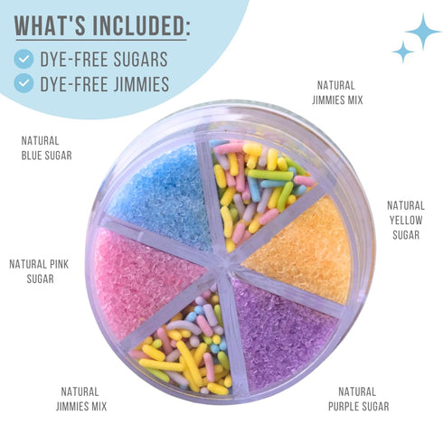 6 Jimmies, 2.75 Sweets Indeed Dye Free Pastel Sprinkles Cell, Yellow Blue Purple and Pink Sugar with Pastel No