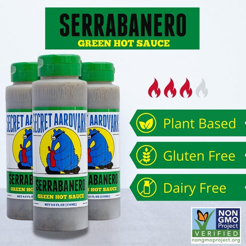 Secret Aardvark Serrabanero Hot Sauce – Serrano & Green Habanero Hot Sauce, Green Spicy Sauce, Non-GMO, Low Carb, Low Sugar, Green Hot Sauce & Marinade – 8 fl oz 1 Pack