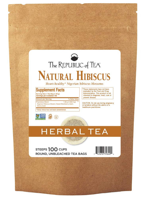 The Republic of Tea Natural Hibiscus Tea Super Refill, 100 Tea Bags,