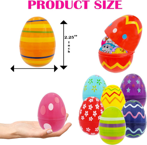Chochkees 100-Pack 2.3" Inch Printed Easter Eggs Fillable with Hinge Bulk Colorful Painted Plastic Easter Eggs, Perfect