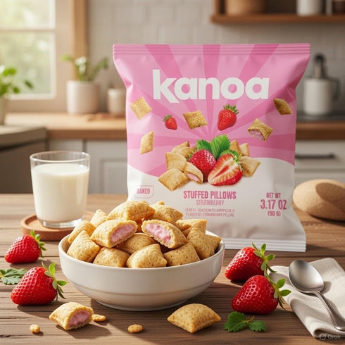 kanoa 3.17 oz (Pack 14) Filled Cereal Snacks Bags of Gluten Free Cereal Pillows Snack (Strawberry)