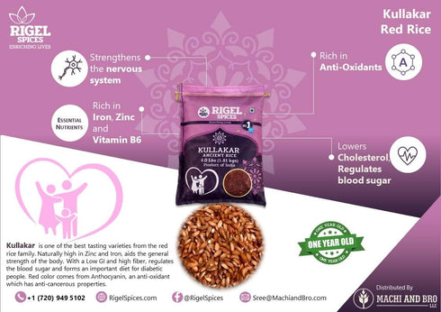 12+months Rigel Spices | Kullakar Red Rice | aged | GLUTEN FREE | Ancient Red Rice from India