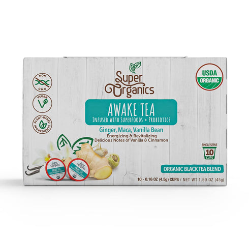Super Organics Awake Black Tea Pods, 10ct, with Superfoods & Probiotics, Keurig K-Cup Compatible, USDA Organic