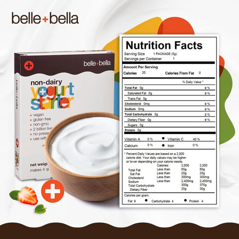 Belle + Bella Non-Dairy Vegan Yogurt Starter - Gluten Free, No Added Sugar, Non GMO - 3 Boxes Makes 12 Quarts