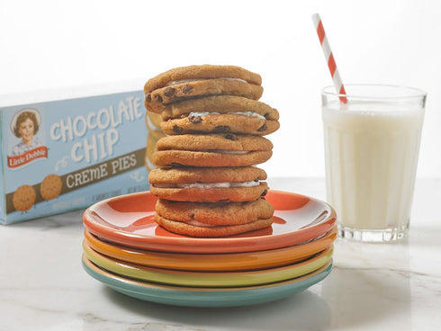 8 10.63 OZ Little Debbie Chocolate Chip Creme Pies, Individually Wrapped Sandwich Cookies, Box