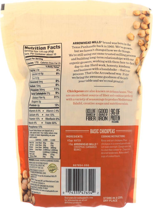 1 lb (Pack 2) Arrowhead Mills Organic Garbanzos Chickpeas