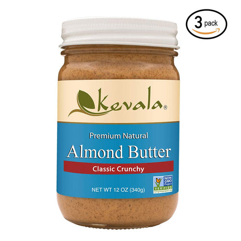 Kevala Almond Butter Crunchy - Pack of 3, 12 oz, Natural Spread
