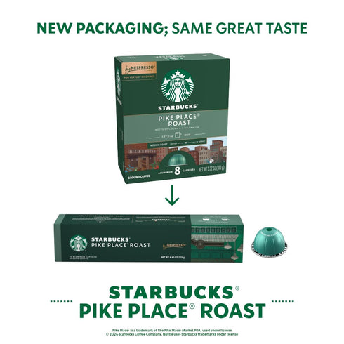 30-count 7.8 oz. Starbucks by Nespresso Vertuo, Pike Place, Medium Roast Coffee Coffee Pods, Brews