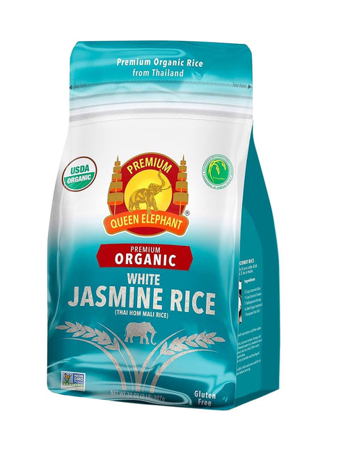 2lbs Queen Elephant Premium Organic White Jasmine Rice Bag | Product of Thailand | USDA Certified Organic, Non-GMO