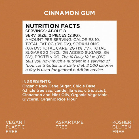 Simply Gum | Cinnamon | Plant-Based Chewing Gum | Pack of Six (90 Pieces Total) | Synthetic Free, Aspartame Free,
