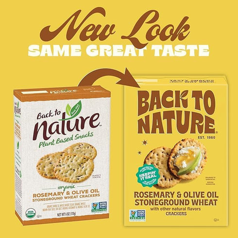 5 (Pack 6) Back to Nature - Stoneground Wheat Crackers - Rosemary & Olive Oil - Real Ingredients like Whole Grain