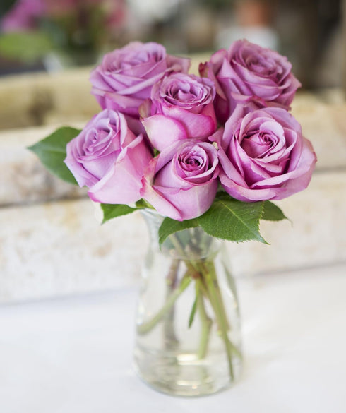 6 KaBloom - Purple Roses with vase - Fresh Flowers for Birthday, Valentine's & Mother's Day