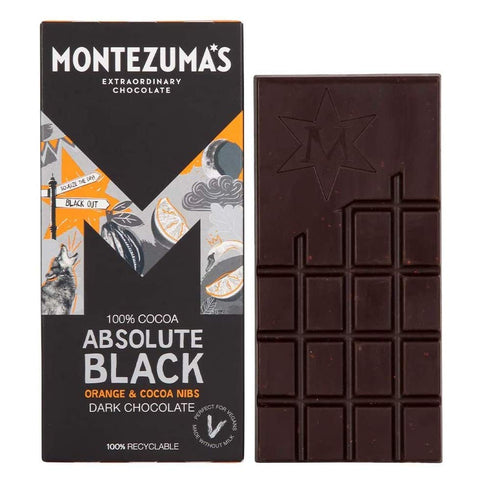 Montezuma Absolute Black 100% Cocoa With Orange And Coco Nibs 90g (Pack of
